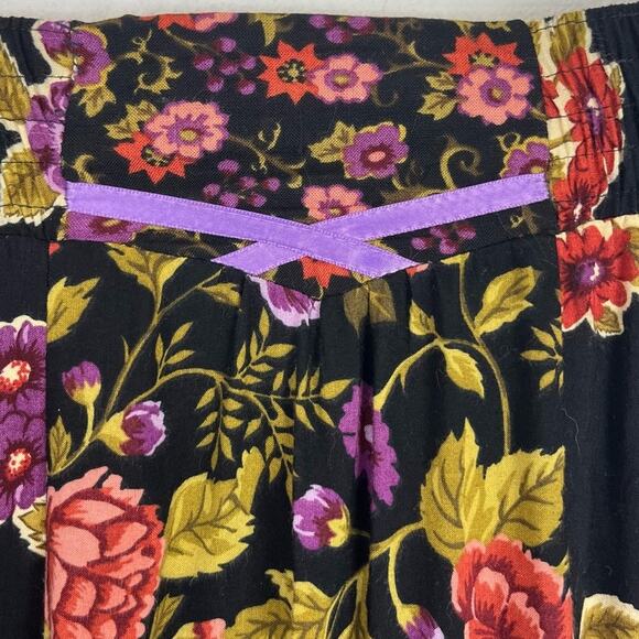 Vintage 80s 90s Maxi Skirt Floral Ruffle Elastic Waist Prairie Cottage Chic - Picture 7 of 9